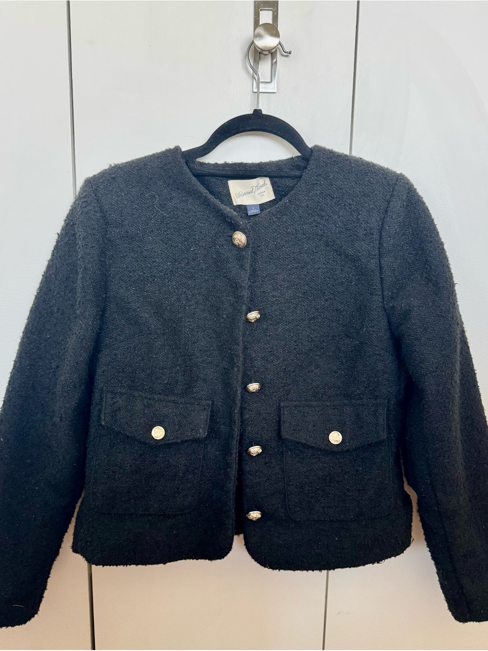 Black Bouclé Jacket with Gold Buttons